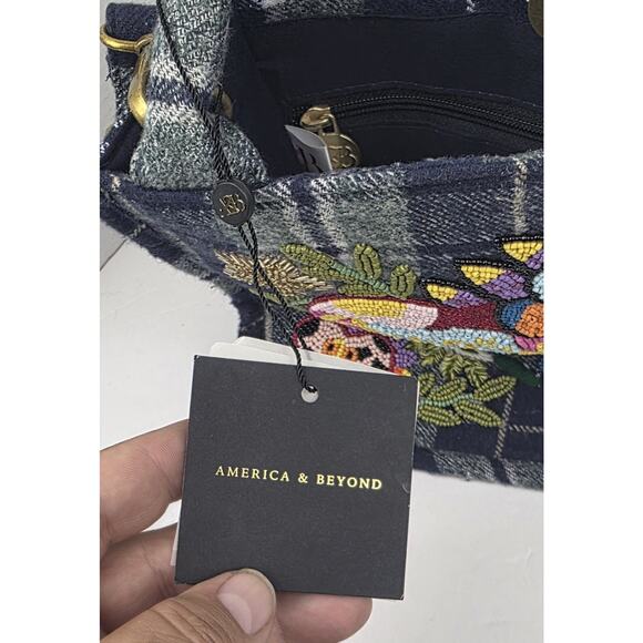 America and Beyond beaded tote shoulder cotton bag - Picture 9 of 9